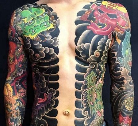 日式胳膊侧腰般若面具夜叉纹身图案