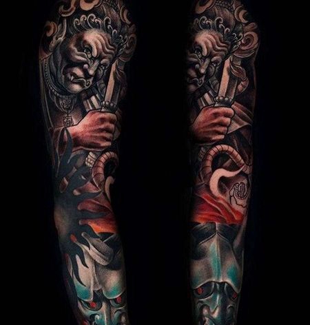 新传统小臂不动明王般若纹身图案