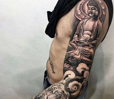 新传统胳膊佛老虎纹身图案