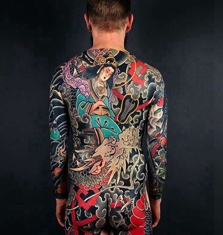 日式后背菩萨龙纹身图案