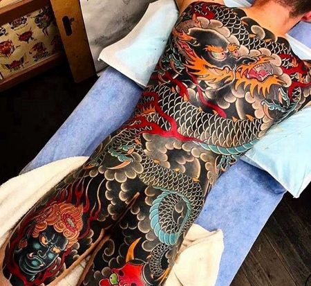 日式后背龙不动明王般若纹身图案