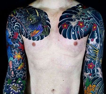 日式胳膊前胸夜叉纹身图案