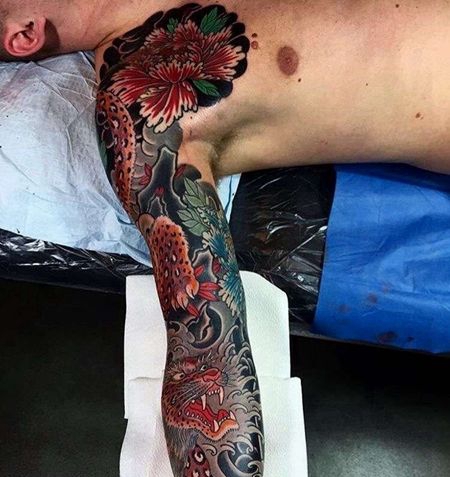 日式胳膊豹子纹身图案