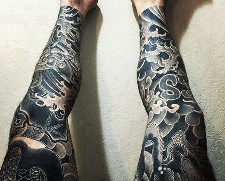 日式腿板雾纹身图案