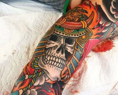 日式武士骷髅纹身图案