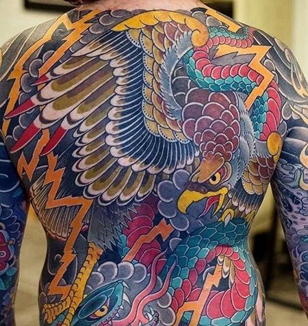 日式胳膊老鹰蛇纹身图案