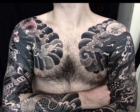 日式胳膊前胸武士纹身图案