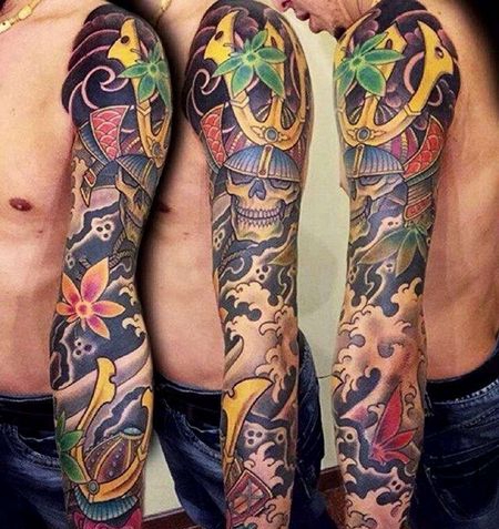 日式胳膊鬼武士纹身图案