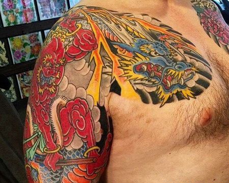 日式大臂龙雷神纹身图案