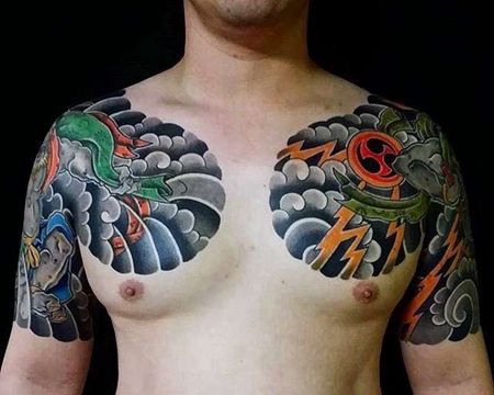 日式大臂风神雷神纹身图案