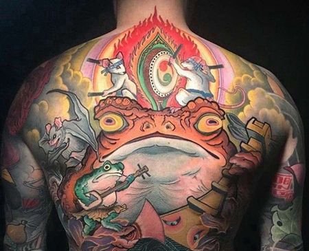 日式后背青蛙纹身图案