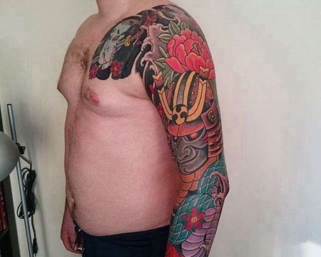 日式胳膊鬼武士蛇纹身图案