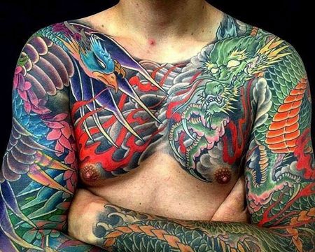 日式胳膊凤凰龙纹身图案