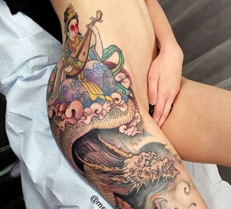 新传统侧腰菩萨纹身图案
