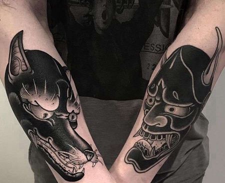 新传统小臂狼般若纹身图案