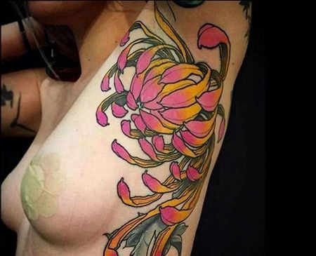 日式腋下菊花纹身图案