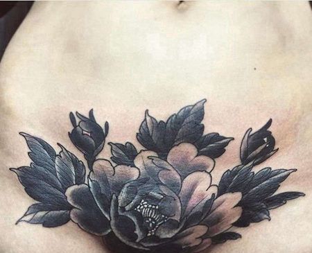 新传统小腹牡丹纹身图案