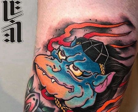 新传统大腿雷震子纹身图案