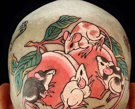 新传统后脑勺老鼠纹身图案