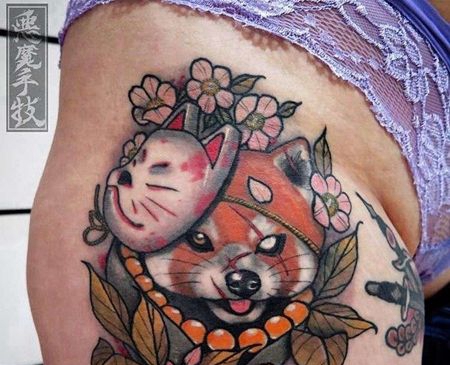 新传统前胸狸猫纹身图案