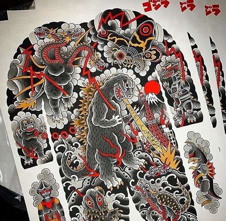 新传统后背怪兽纹身图案