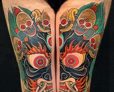 新传统大腿大黑天纹身图案