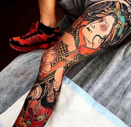 新传统腿艺伎般若纹身图案