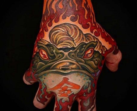 新传统手背青蛙纹身图案
