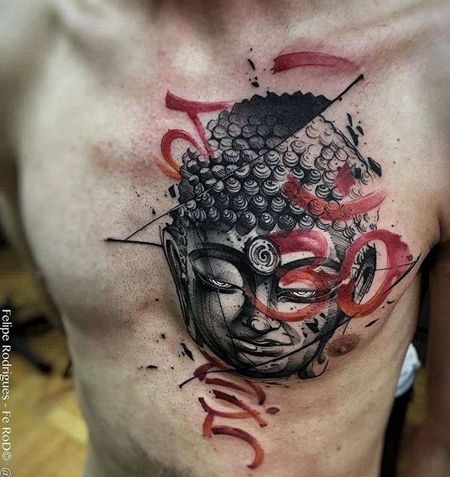 泼墨前胸佛纹身图案