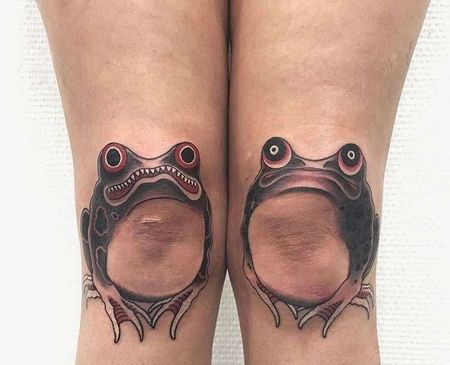 新传统膝盖青蛙纹身图案