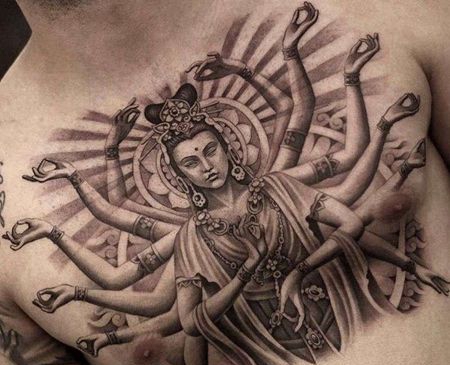 新传统前胸菩萨纹身图案