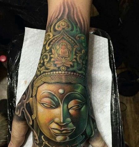 新传统手背佛纹身图案