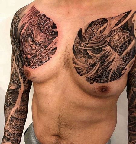 新传统前胸鬼武士不动明王纹身图案