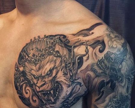 新传统前胸孙悟空纹身图案