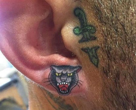 Old School耳朵黑豹纹身图案