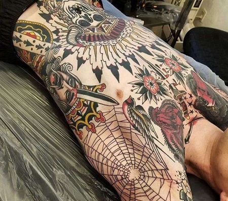 Old School腋下蜘蛛网纹身图案