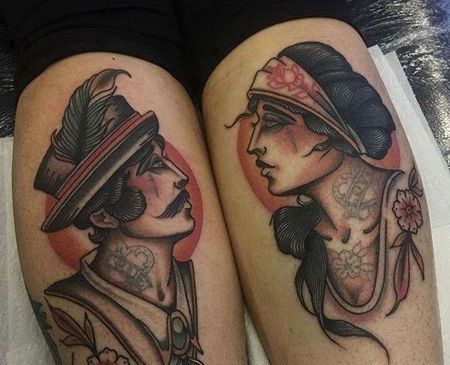 Old School大腿女人水手纹身图案