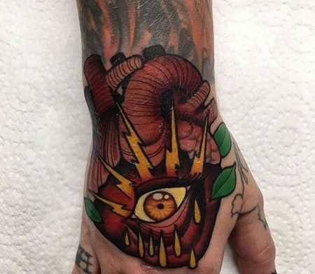 Old School手背心脏纹身图案