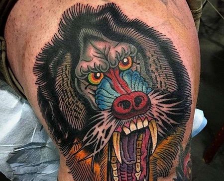 Old School后脑勺狒狒纹身图案