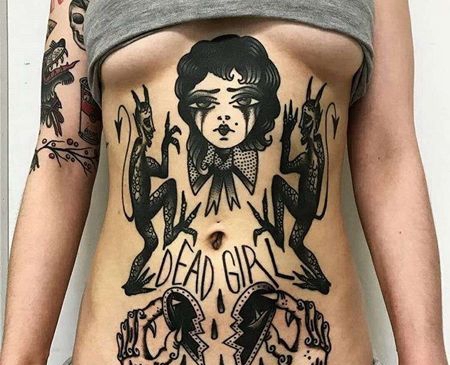 Old School腹部恶魔女人纹身图案