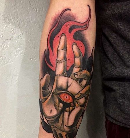 New School小臂手眼睛纹身图案