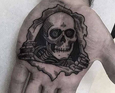 New School手心骷髅纹身图案