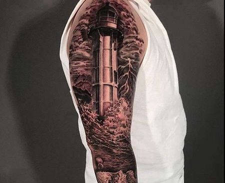 写实胳膊海灯塔纹身图案