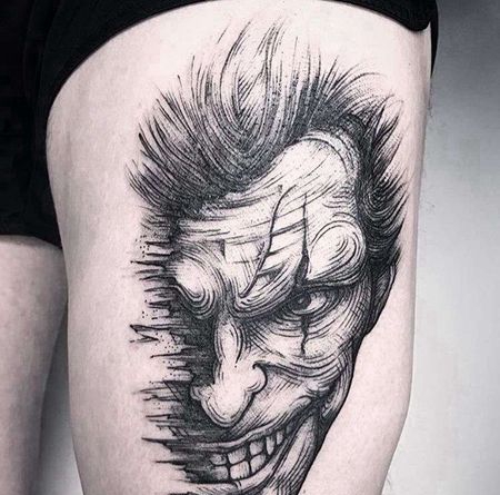 点线大腿小丑纹身图案