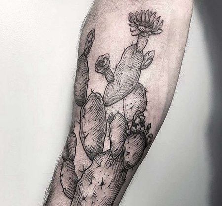 线条小腿仙人掌纹身图案