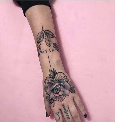 点线手背玫瑰纹身图案