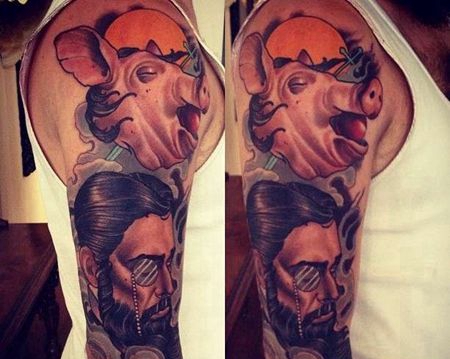 New School大臂猪人像纹身图案