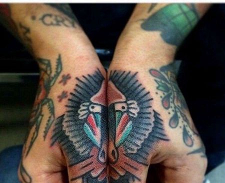 Old School手背狒狒纹身图案