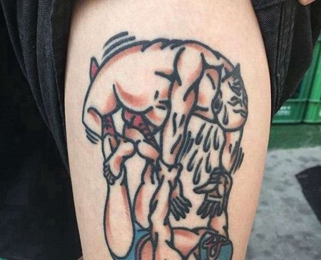 Old School大腿摔跤手纹身图案