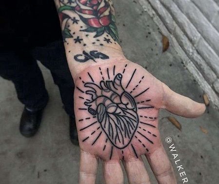 线条手心心脏纹身图案